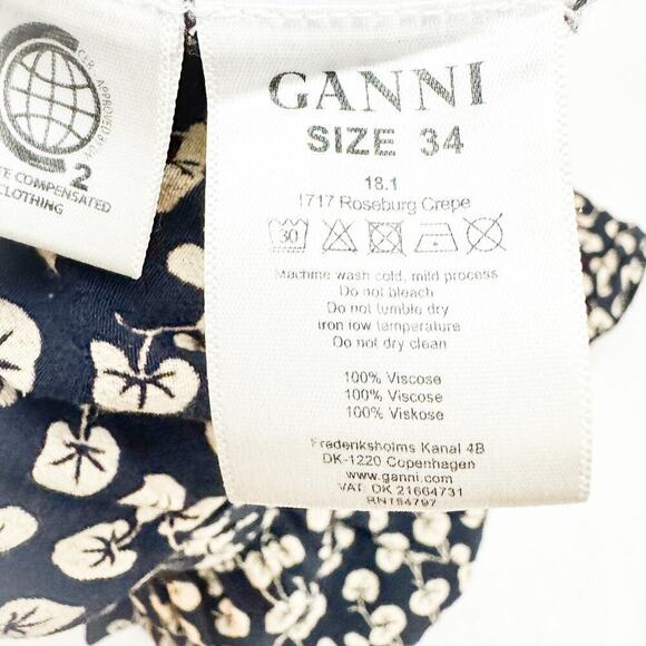GANNI Printed Flower Straight Leg Slacks Navy Cream Size 34 - Picture 5 of 8